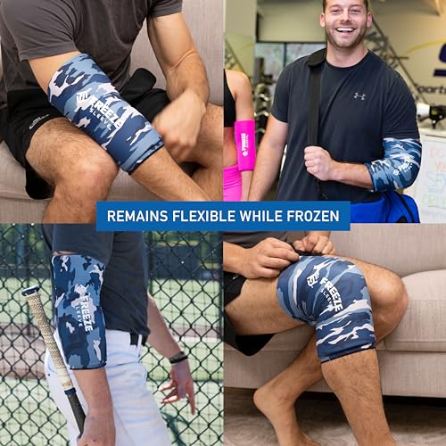 Image of FreezeSleeve Ice & Heat Therapy Sleeve- Reusable, Flexible Gel Hot /Cold Pack, 360 Coverage for Knee, Elbow, Ankle, Wrist- Blue Camo, Large