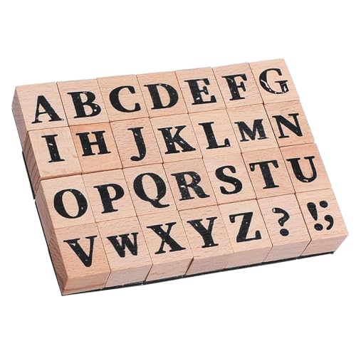 28 Stück Buchstaben Stempel, Alphabet Stempelset Aus Holz, Buchstabenstempel, Vintage Hölzerne Stempel Buchstaben groß für Scrapbooking, Kartenbasteln Und Pädagogische Aktivitäten