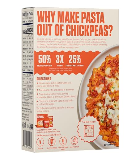 Image of Banza Chickpea Pasta, Ziti - Gluten Free Healthy Pasta, High Protein, Lower Carb and Non-GMO - 8 Ounce (Pack of 6)
