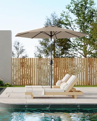 10FT Outdoor Patio Umbrella, Outdoor Table Umbrella, Market Umbrella with Push Button Tilt and Crank, 8 Sturdy Ribs UV Protection Waterproof for Garden, Deck, Backyard, Pool (Tan)