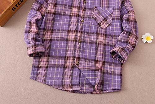 Girls Flannel Shirts Long Sleeve Girls Button Down Shirt Kids Western Shirts Cute Shirts For Girls Plaid Shirt For Girls Spring Shirts Purple #TOP4
