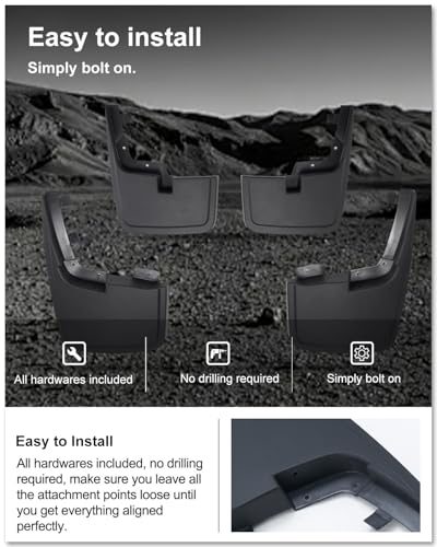 Image of Kiwi Master Mud Flaps for 2015-2020 Ford F-150 (Without OEM Fender Flares), OEM Replacement # FL3Z-16A550-CA, FL3Z-16A550-DA, Heavy Duty Mud Guards, Front & Rear Splash Guards, No Drill, 4 Pcs Set