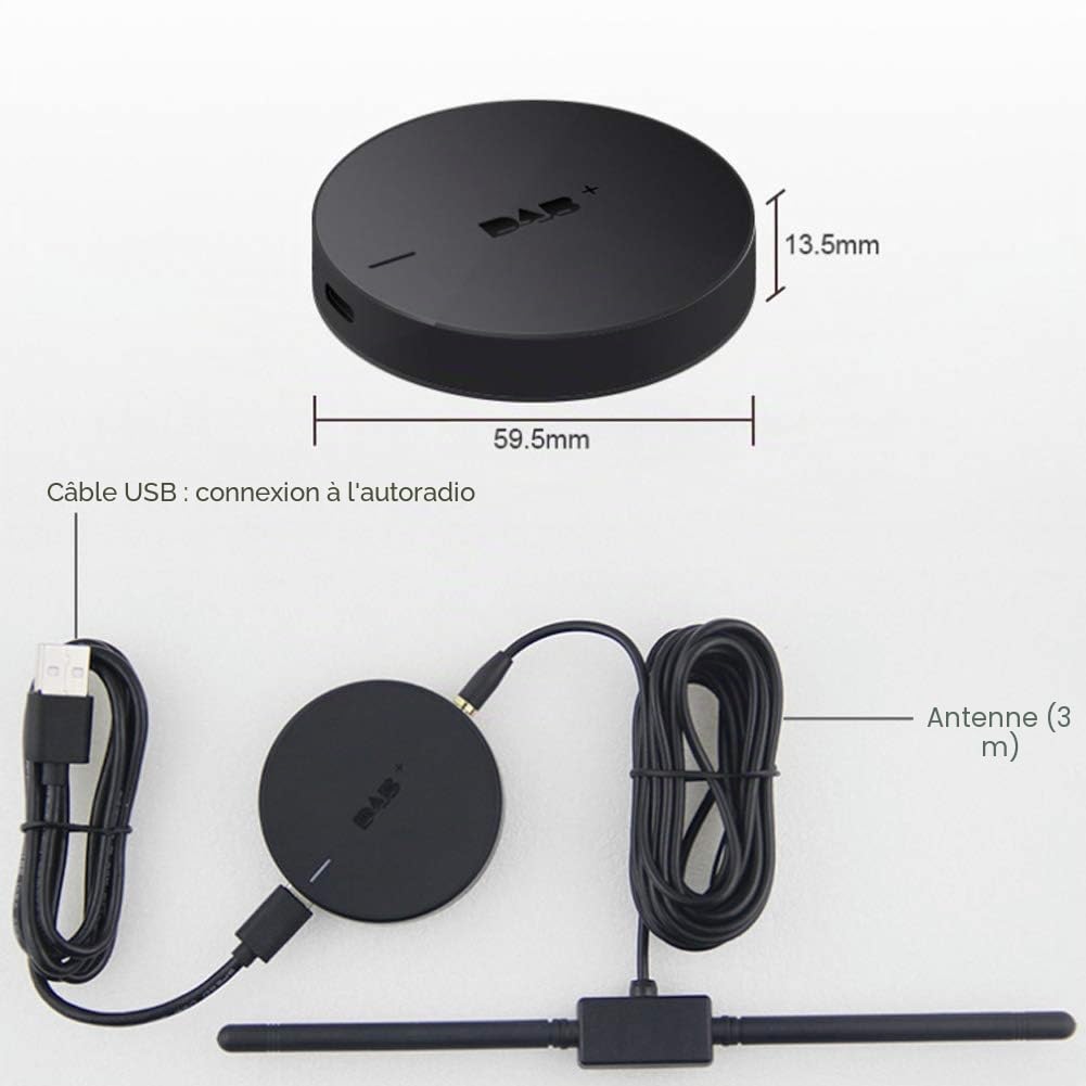 Lazmin112 Récepteur d'antenne Radio USB Dab +, Adaptateur Portable récepteur d'autoradio numérique avec antenne amplifiée pour Android 5.1 ou Version ultérieure dédiée