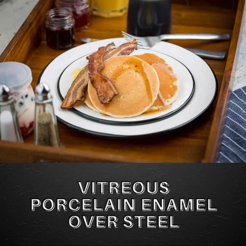 Tablecraft Enamelware Collection Black Rim Solid White Enamel Round Salad Plate, Camping, Rv, Farmhouse, Home & Restaurant Use Porcelain Over Steel Reusable, Vintage, Boho, Retro, 8" Diameter #TOP3