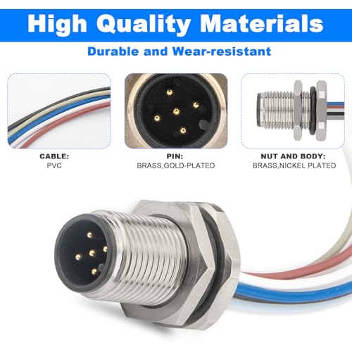 Conector M12 5 Pines Macho Panel Frontal 2 Pzas 0.2m miniatura 4