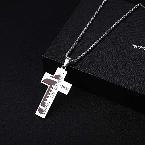 Susook Football Cross Necklace For Boys Bible Verse I Can Do All Things Stainless Steel Sport Pendant For Men(Silver) #TOP1