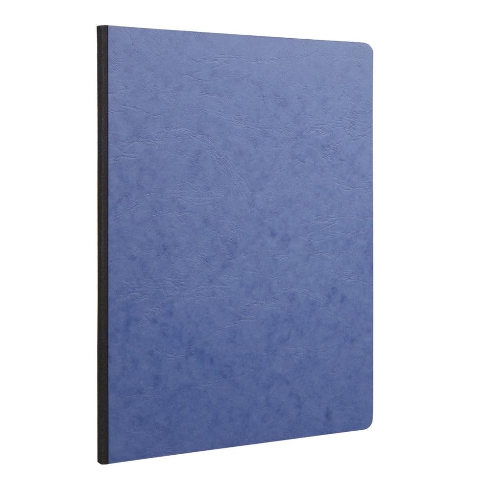 Clairefontaine 791464C Collection Age Bag Blue Canvas Stitched Notebook - A4 21x29,7 cm - 192 Lined Pages - 90 g White Paper - Glossy Leather Grain