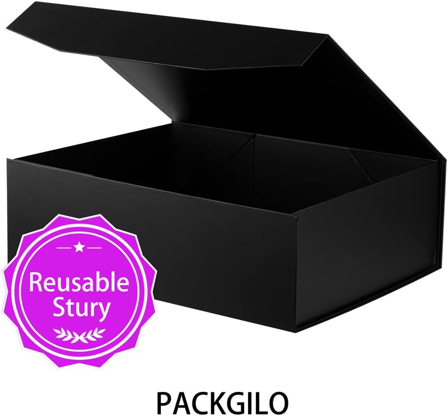 Black Extra Large Gift Box with Lid 4 Pcs 16.5 x 13 x 5.3 Inches, Gift Box large Black Gift Boxes for Presents Clothes Robe Wedding Dress Sweater,Reusable Foldable Bridesmaid Proposal Box（Matte）