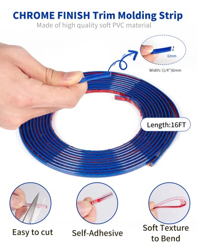 16Ft(5M) Car Trim Strip Self-Adhesive, Automotive Side Body Chrome Moulding Car Exterior Accessories For Men, Diy Car Trim Line Molding For Car Decoration Door Window #TOP1