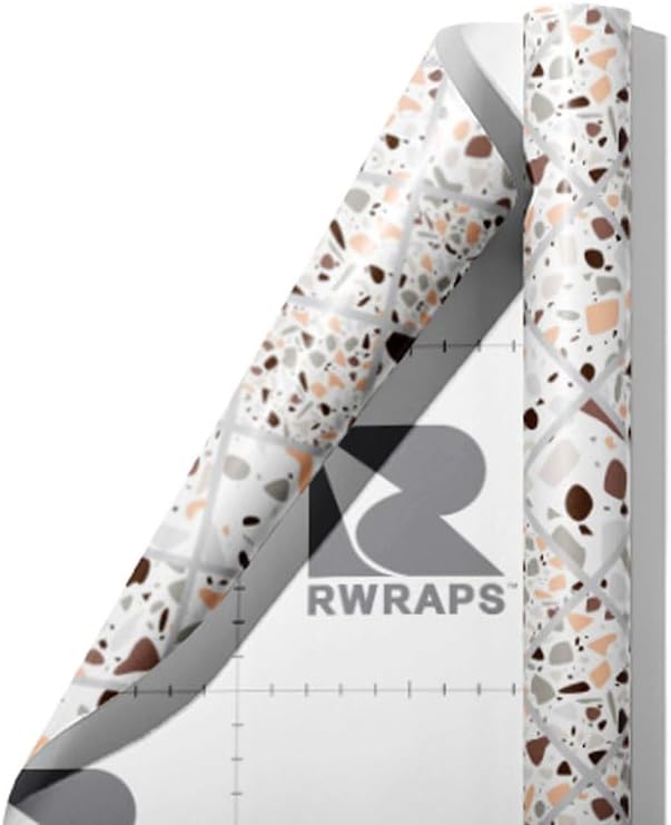 Rwraps Terrazzo Tile White Gloss Vinyl Film Wrap 59in x 19ft Vinyl Vehicle Car Film Sheet Roll