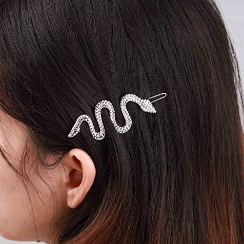 Iaceble Bohemia Crystal Hair Clip Barrette Silver Snake Hairpin Clip Metal Serpent Hair Barrette Sparkly Rhinestone Hairclips Pin Hair Accessories For Women And Girl Headdress (Silver) #TOP1