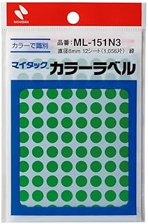 ニチバン マイタック カラーラベル 丸シール 直径8mm 緑 12シート(1056片) ML-151N3