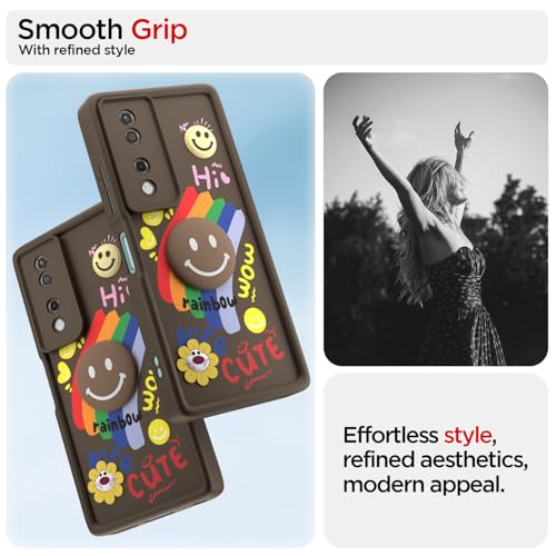 Image of Pikkme Back Cover for Honor X7B 5G | Soft Silicone| Cute Rainbow Smile & 3D Cartoon Flower Design | Shockproof Raised Camera Protection Bumper Case (Brown)