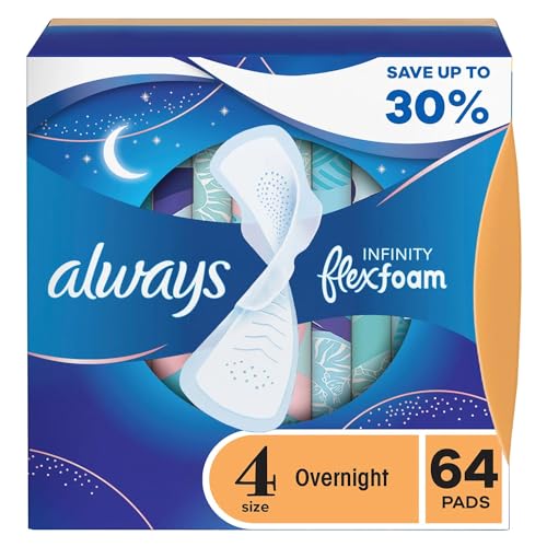 Always Infinity FlexFoam Overnight Pads with Wings, Unscented, Size 4 (64 Count), 1 Count (Pack of 64)