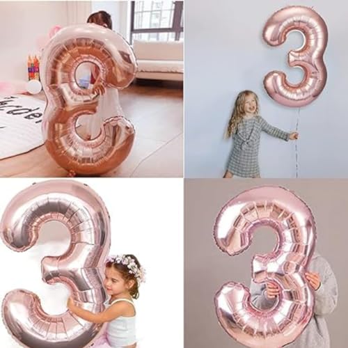 Image of Wanna Party Numerical 3 Rose Gold Balloon for Birthday and Anniversary Party | Number Balloon Large Foil Balloon (40inch)