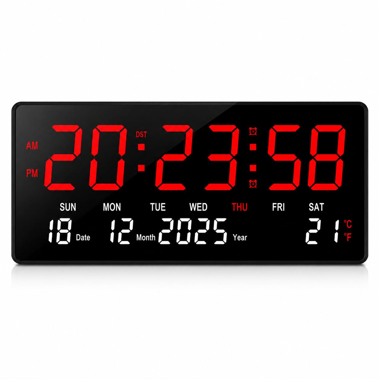 Horloge murale numérique LED contre les pannes de pile avec alimentation USB et luminosité auto