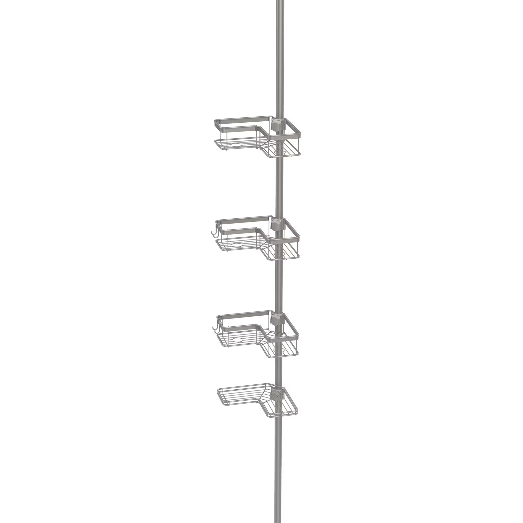 TAYNEVO Adjustable Tension Shower Pole Caddy 4-Tier Corner Organizer Bathroom Storage Rack Shower Shelf for Bathroom Essentials