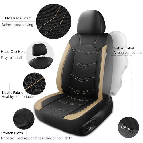 Image of HChengkikz Front Car Seat Cover, Breathable and Sporty (Black + Beige)