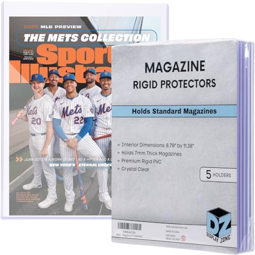 (5 Count) Display Zone Magazine Topload Holder - Premium Crystal Clear PVC Sleeves - 7mm Thick Plastic Display Covers - Archival Top Loaders for Standard Magazine Collectors