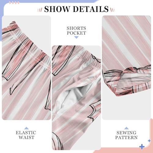 Pajama Bottoms, Ribbon Bow Pink Striped Pajamas Pant Sleep Long Pants Lounge Wear Elastic Waist Sleepwear Pjs4