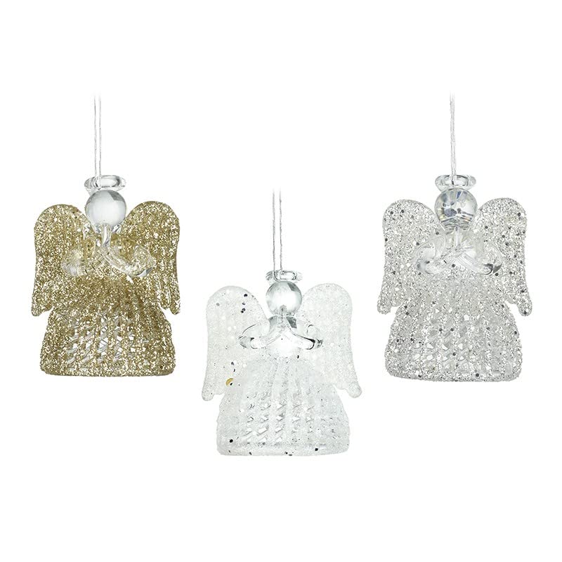 Heaven Sends Set of Three Glass Angels Christmas Tree Decorations, Multicoloured