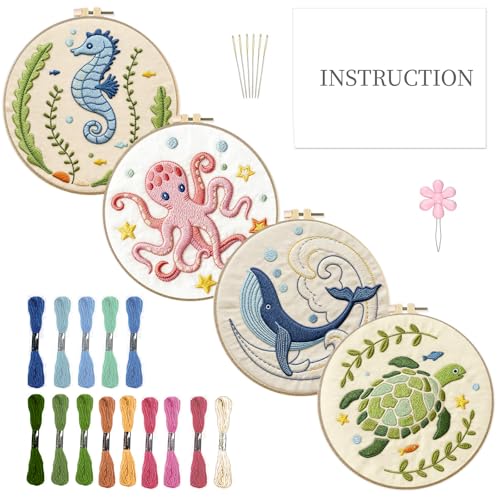 Kit broderie point de croix débutant : toile imprimée animaux marins pour éviter les erreurs