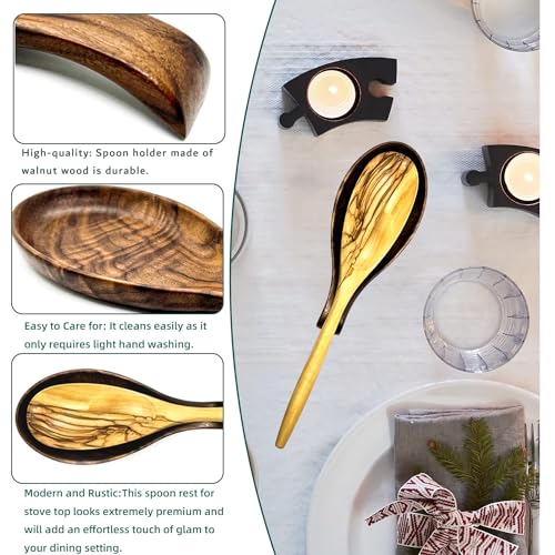 Kityemo 8.3 INCH WALNUT WOOD SPOON REST Walnut Wooden Spoon Rest Cooking Spoon Holder Organizer Heat-Resistant Wood Utensil Rest, Spoon Holder For Stove Top, Kitchen Utensil Holder For Ladles, Turner, Brush thumb #3