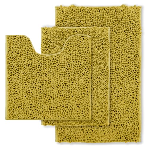 RUN HELIX Bathroom Rugs Sets 3pcs Extra Soft Chenille Mats Non Slip Bath Mat,Absorbent Shaggy Perfect Plush with U-Shaped Toilet Rug,Bathroom Carpets