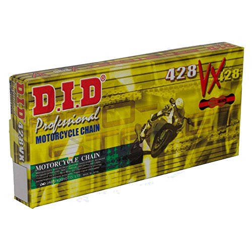 Cadena 428VX DID de 124 eslabones en oro y negro con unión clip de alta resistencia