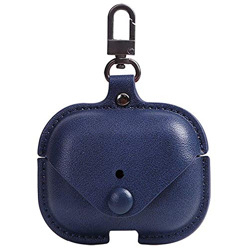 Image of Genuine Leather Case Compatible with AirPods Pro 3rd Gen (2025), VOMA Protective Cover for Apple AirPods Pro 3 Wireless Charging Case with Keychain and Snap Lock Navy Blue