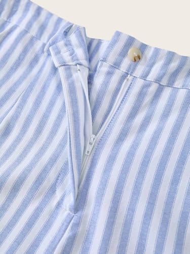 Women's Striped High Waisted Dress Pants Straight Leg Work Office Trousers with Pockets3