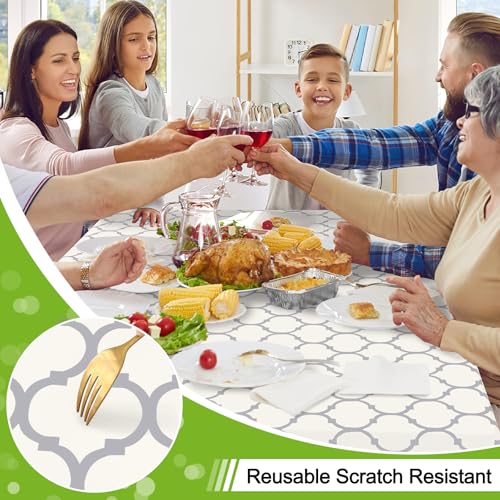 Image of Smiry Rectangle Table Cloth, Waterproof Vinyl Tablecloth with Flannel Backing for Rectangle Tables, Wipeable Spillproof Plastic Tablecloths for Dining, Camping, Indoor and Outdoor 52 inchx70 inch, Beige