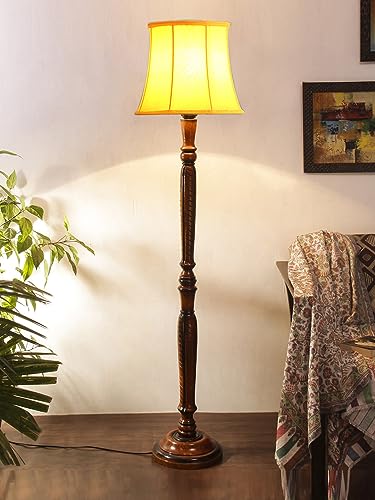 Image of Devansh Yellow Cotton Wooden Floor Lamp -7