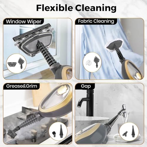 SUPERLEX 12-in-1 Multi-Function Steam Mop & Handheld Cleaner | 1500W Fast Heating for Hard Floors, Carpets, Windows, Upholstery | Gold & Black - Image 5