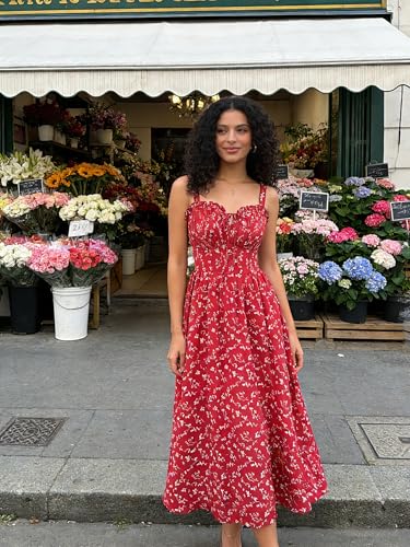Image of Scarlet Darkness Summer Dresses for Women 2026 Floral Corset Dress Long Milkmaid Dress with Pocket
