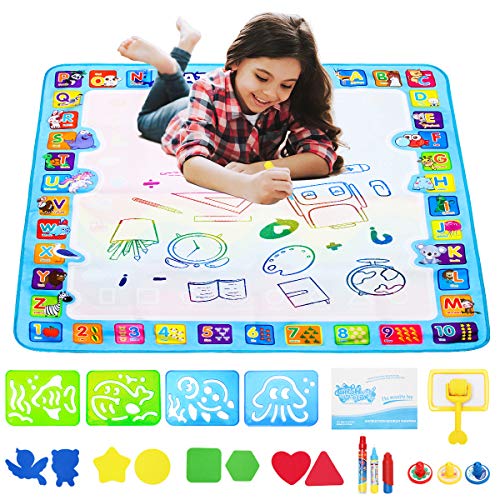 Wiwaplex Water Magic Mat, Large Water Colorful Mat, 40X40 inch Kids Painting Writing Mat Board Toy - No Mess Drawing Mat with 21 Accessories for Age 3 4 5 6 7 8 9 10 11 12 Year