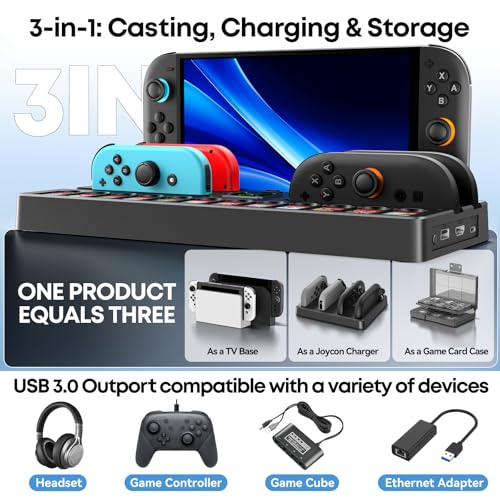 Image of [Switch 2 /1 /OLED Compatible] Switch 2 Docking Station with Charging Dock, TV Base Dock Replacement Support 4k@120HZ HDMI Output, Seitch 2 Accessories Store 12 Game Cards, Game Boy Advance Games
