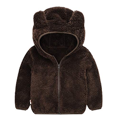 Jojobaby Baby Infant Girls' Autumn Winter Cute Ear Hooded Sweater Jacket Outwear with Sherpa Lining Coffee