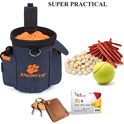AMZNOVA Leckerli-Trainingstasche, Mehrzweck- und tragbare Leckerli-Tasche für Welpen, Verstellbarer Bund und Kotbeutelspender für Spaziergänge, Wandern, Heideblau