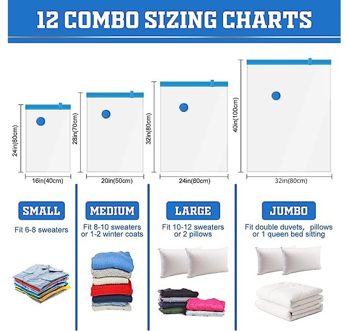 20 Pack Vacuum Storage Bags with Pump,Space Saver Bags (5 Jumbo/5 Large/5 Medium/5 Small) Extra Thick Compression Bags for Clothes,Blankets,Comforters Airtight Travel Storage Bags for Home & Moving