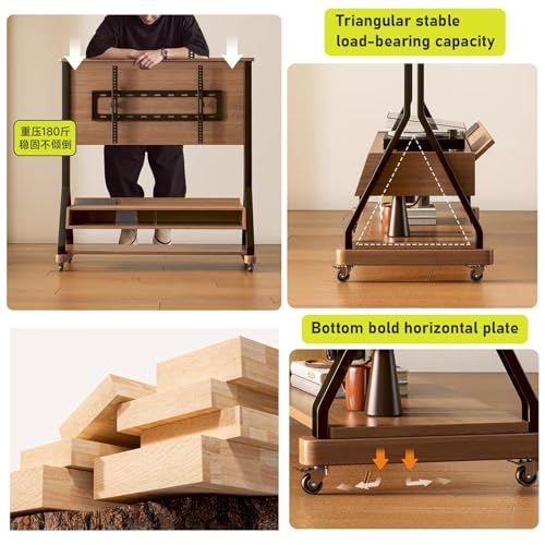 Soporte móvil para TV 40-85 pulgadas con ruedas y estantes de madera miniatura 5