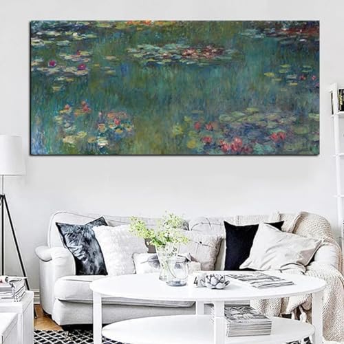 Peinture Claude Monet Nymphéas sur toile de 80x160 cm sans cadre pour salon