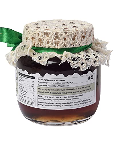 Image of Farm Naturelle Neem Forest Flower Wild Honey 400gm |100% Pure Honey | Raw & Unfiltered|Unprocessed|Lab Tested Honey In Glass Jar with Engraved Virgin Wooden Spoon