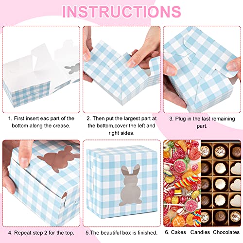 Whaline 24Pcs Easter Treat Boxes Pink Green Blue Purple Buffalo Plaid Cardboard Box with Rabbit Bunny Shape Window Spring Holiday Paper Gift Container for Cookie Goodie Candy Sweet Party Favors - Image 3