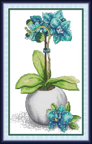 Image of CaptainCrafts Cross Stitch Kits for Adults Counted Cross Stitch Unprinted Fabrics Needlework Craft Home Decor (Counted 14CT, Cymbidium Flower)