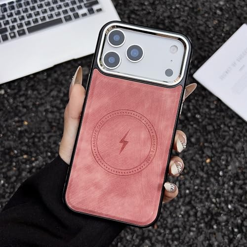 Étui de chargement magnétique en cuir rose pour iPhone 12 Pro Max antichoc