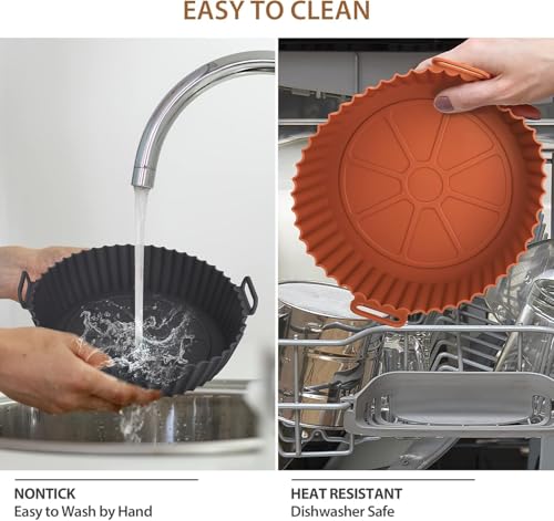 Image of PureBake Silicone Air Fryer Liner with 100pcs Air Fryer Paper Sheets, Oil Brush & Mittens, Disposable Parchment Paper, Reusable Liners for Airfryer & Microwave (Pack of 4 Combo)