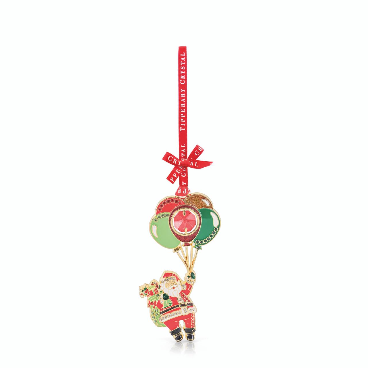 Tipperary Crystal Santa And Balloons Gem Balloon Santa Hanging Christmas Tree Decoration – Luxury Festive Enamel Ornament With Gift Box – Red & Green Balloon Design – Perfect For Gifting & Collecting