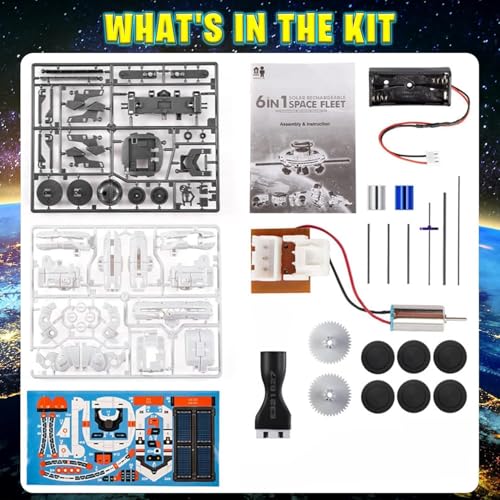 Image of The Little Ones Robot Toys - Robot Kit, Space Toys,Solar STEM DIY Toys for Kids,Astronaut Toy,Best Birthday Gifts for Boys & Girls Age 6-8-10-12-14 Years Old,Rocket Model [6IN1 Solar Space Fleet ++]