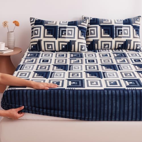 Image of HOMEKART 280 GSM Warm Fitted Bedsheet for Double Bed, Soft Winter Mattress Sheet, Cozy Stretchable Fitted Bed Cover with Elastic, Comfortable & Durable Bedding, Cinnamon, Double (78 x 72 + 8)